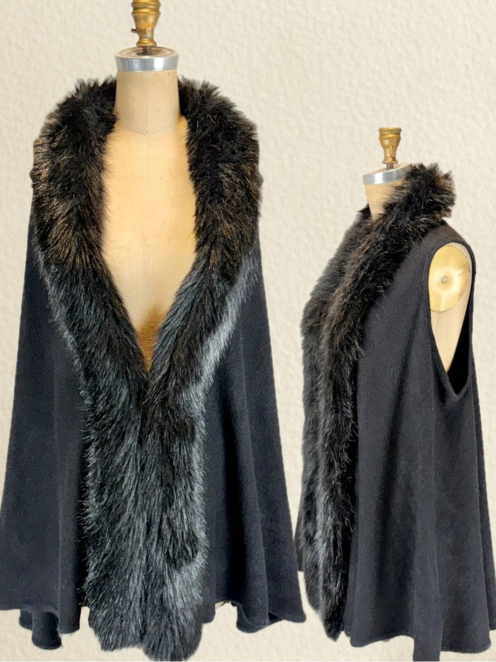 VINTAGE‎ Y2K fur cardigan black duster knit sweater tunic midi city chic luxury